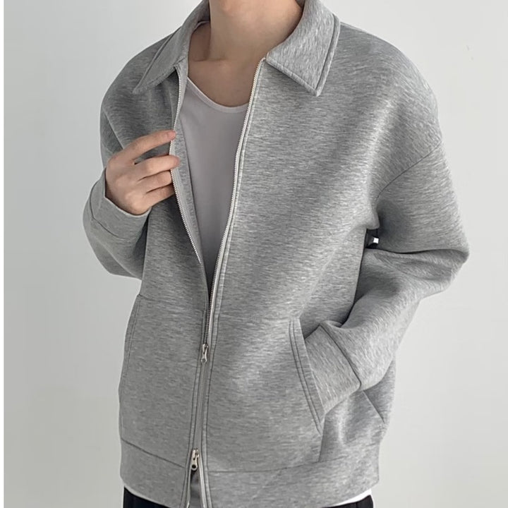 Herren Reißverschluss-Sweatjacke mit Hemdkragen und Oversize-Schnitt Echoarchiv