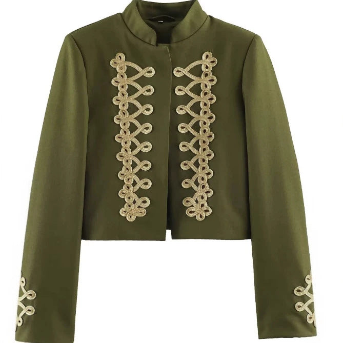 Damen Cropped Militärjacke mit Stehkragen und dekorativen Zierkordeln Echo Archiv