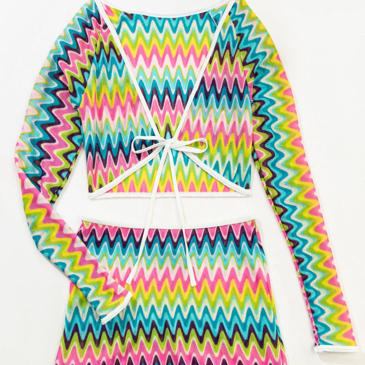 Damen Bunt gemustertes Crop-Top und Rock-Set Echo Archiv
