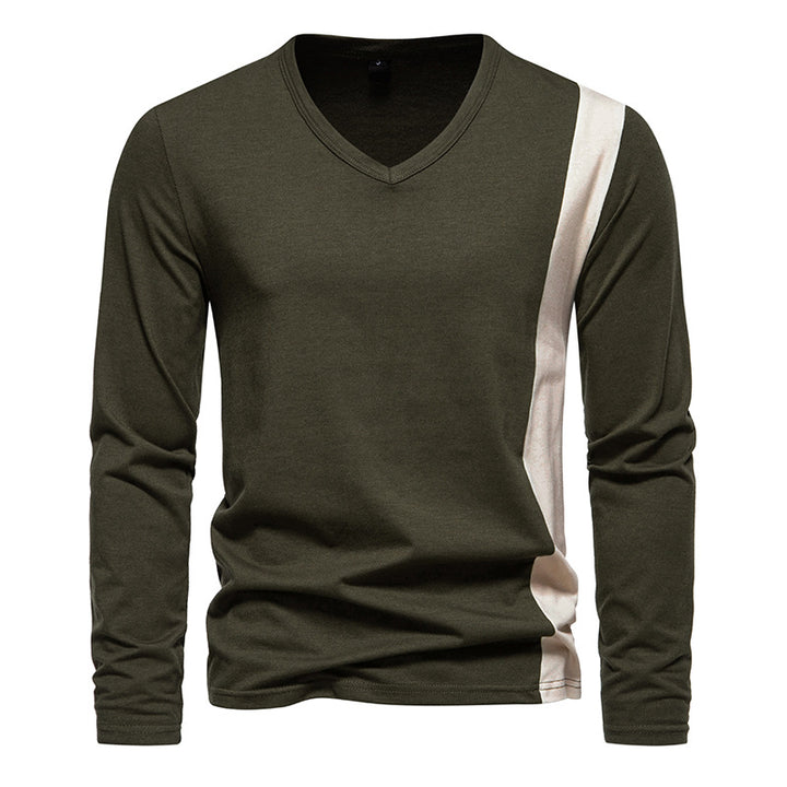 Herren Modernes Langarmshirt mit V-Ausschnitt und Farbblockdesign Echoarchiv