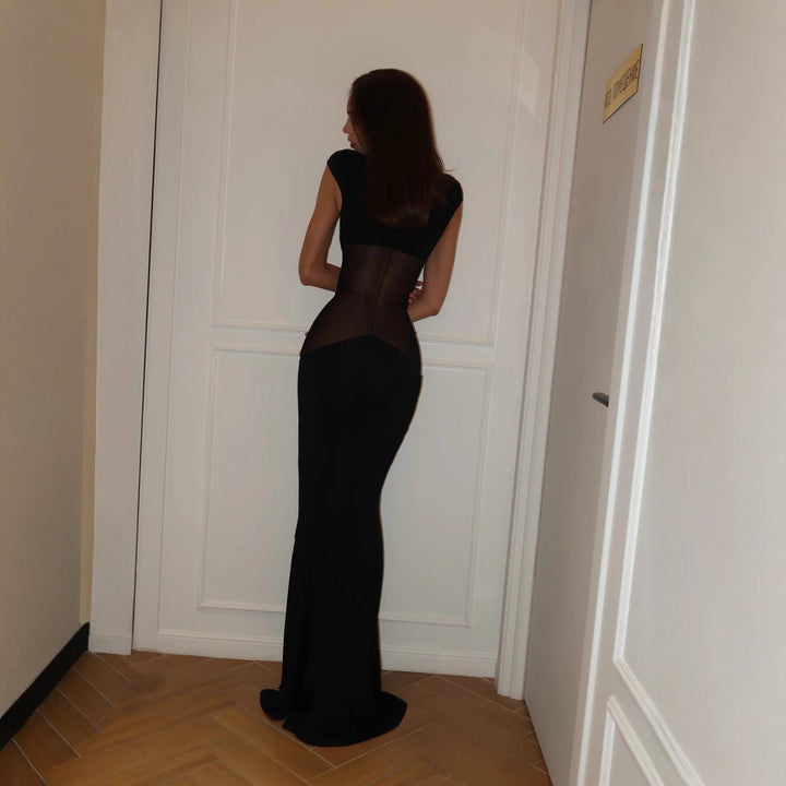Damen Elegant figurbetontes Maxikleid mit transparenten Einsätzen Echo Archiv