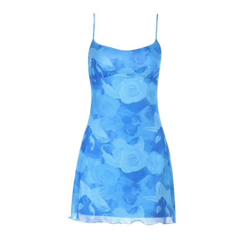 Damen Floral Minikleid im lässigen Schnitt mit Spaghetti-Trägern Echo Archiv
