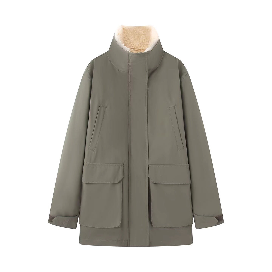 Damen Wattierte Parka‑Jacke mit hohem Teddykragen und aufgesetzten Klappentaschen Echo Archiv