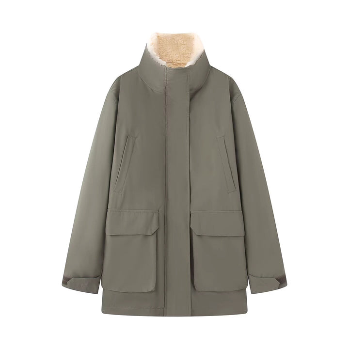 Damen Wattierte Parka‑Jacke mit hohem Teddykragen und aufgesetzten Klappentaschen Echo Archiv