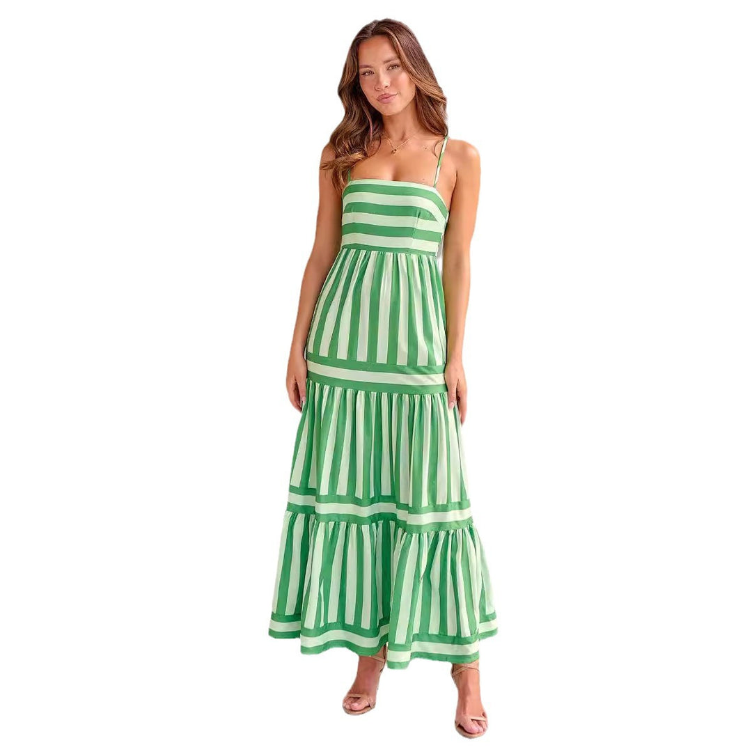 Damen Maxikleid mit schmalen Trägern und gestreiftem Design Echo Archiv