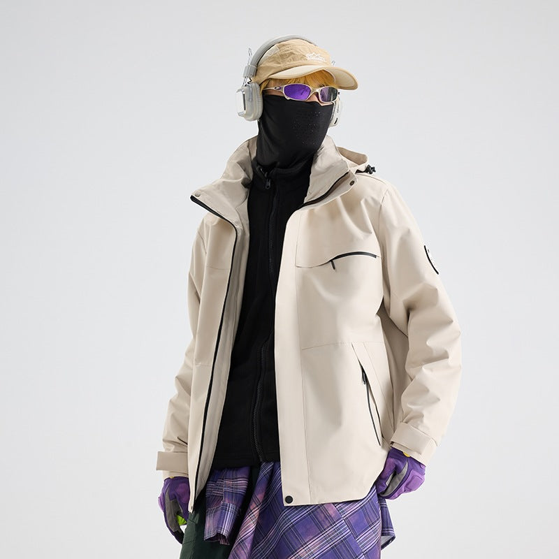 Herren Wasserdichte Outdoor-Softshelljacke mit Kapuze, hohem Stehkragen & Reißverschlusstaschen Echoarchiv