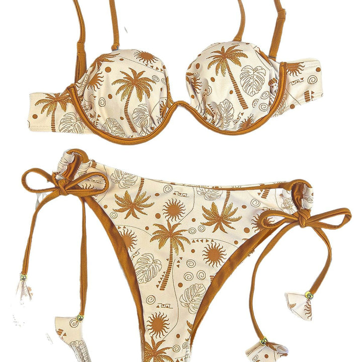 Damen Triangel-Bikini mit dekorativen Palmendruck und verstellbaren Bindebändern Echo Archiv