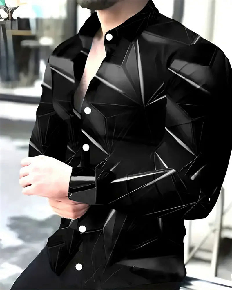 Herren Langarmhemd mit modernem 3D-Dreiecksdesign Echoarchiv