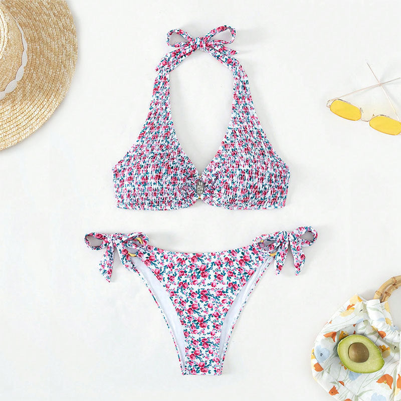 Damen Triangel-Bikini mit verstellbaren Trägern und floralem Design Echo Archiv