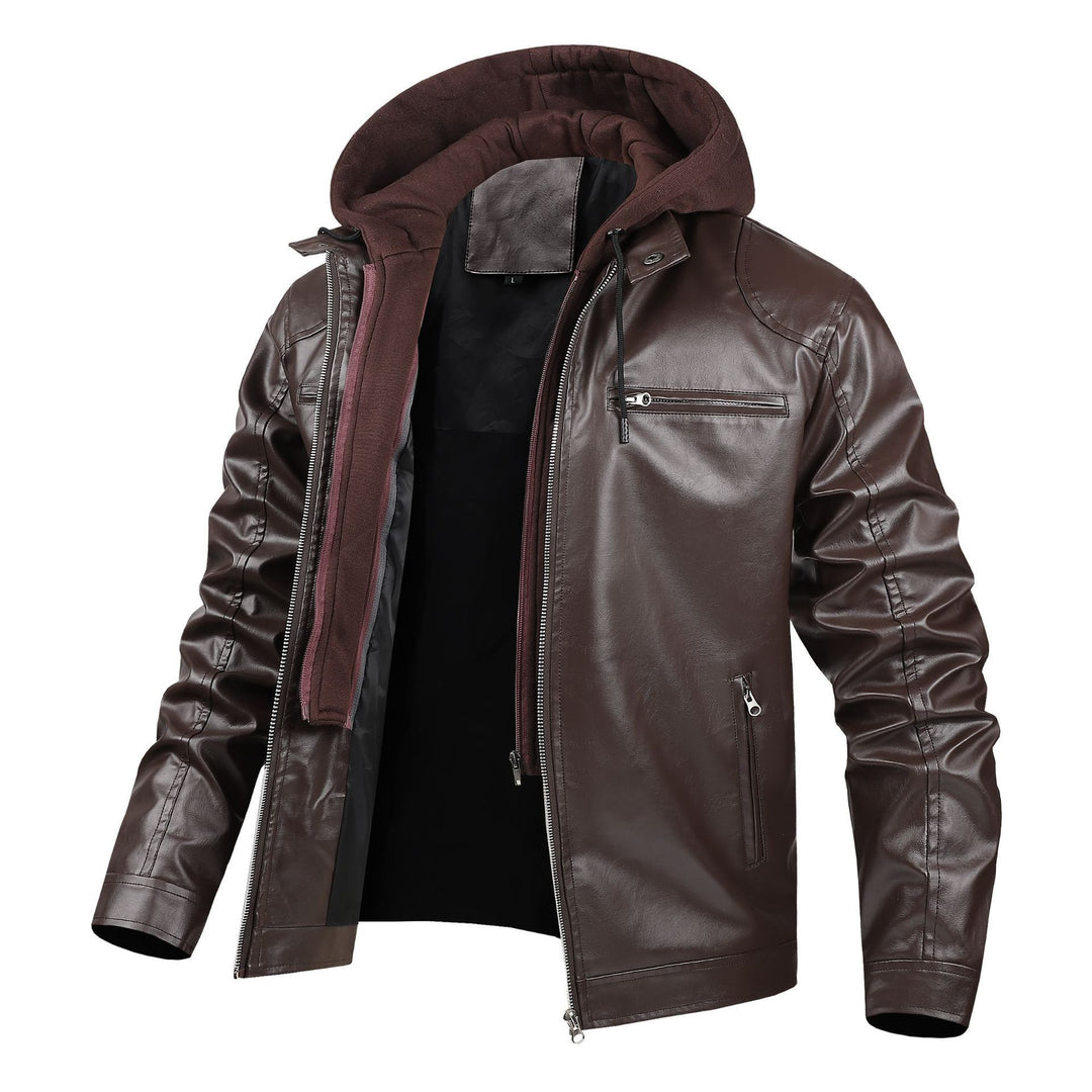Herren modische Kunstlederjacke mit abnehmbarer Kapuze Echo Archiv
