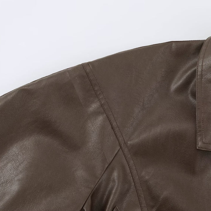 Damen Kurzjacke aus Lederoptik mit Bindegürtel und asymmetrischer Knopfleiste Echo Archiv