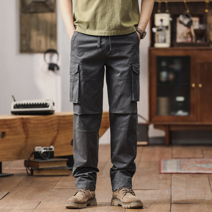 Herren Gerade geschnittene Canvas-Cargohose mit Klapp-Utility-Taschen und Kordelbund Echo Archiv