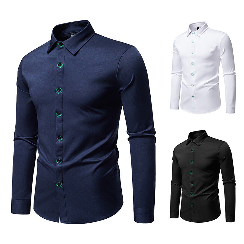 Herren elegantes Langarmhemd mit kreativen Stickdetails Echoarchiv