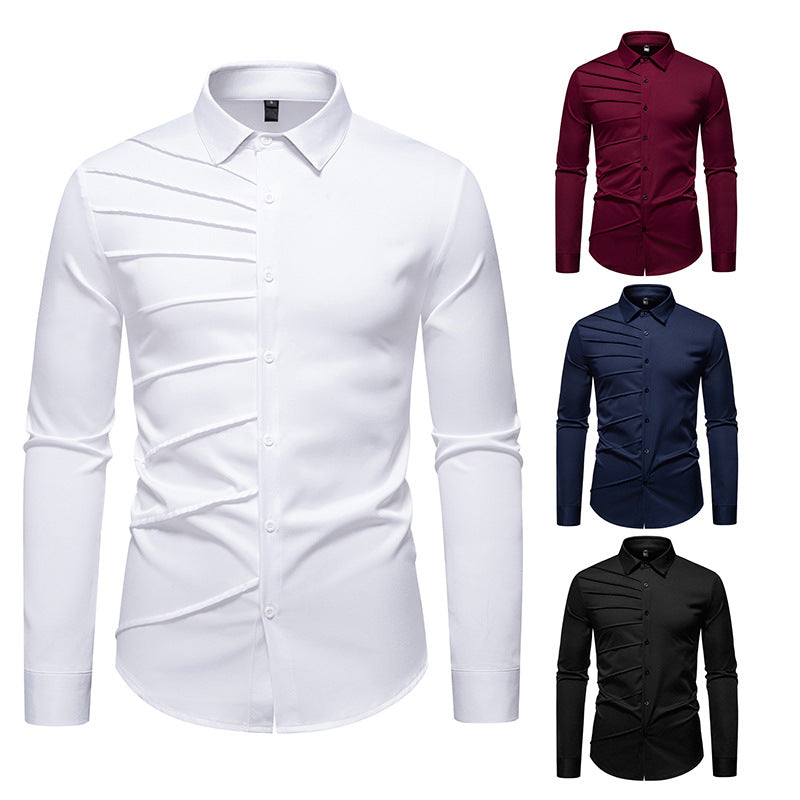 Herren Tailliertes Business-Hemd mit diagonalem Zierfalten-Design Echo Archiv