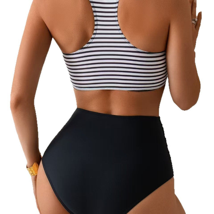 Damen Hochtailliertes Bikini-Set mit gestreiftem Oberteil Echoarchiv