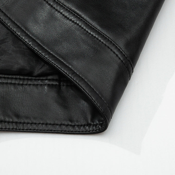 Herren Slim-Fit Kunstleder-Reißverschlussjacke mit Stehkragen und Nahtpaneelen Echo Archiv