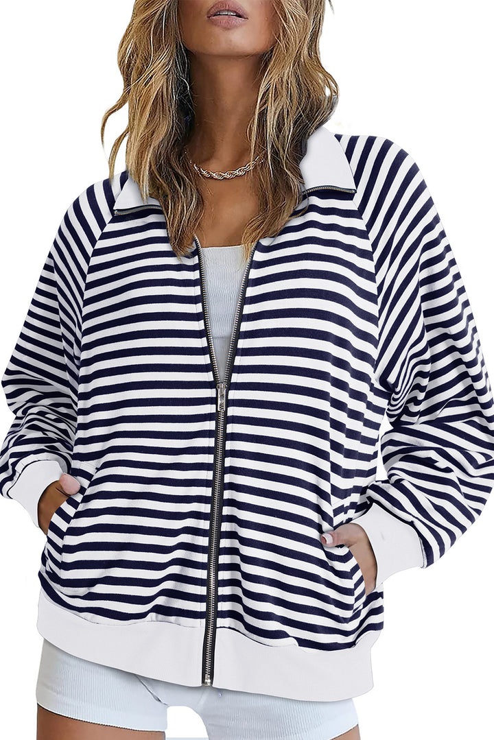 Damen Gestreifte Zip‑Jacke mit Reißverschluss, Raglanärmeln und Rippbündchen Echo Archiv