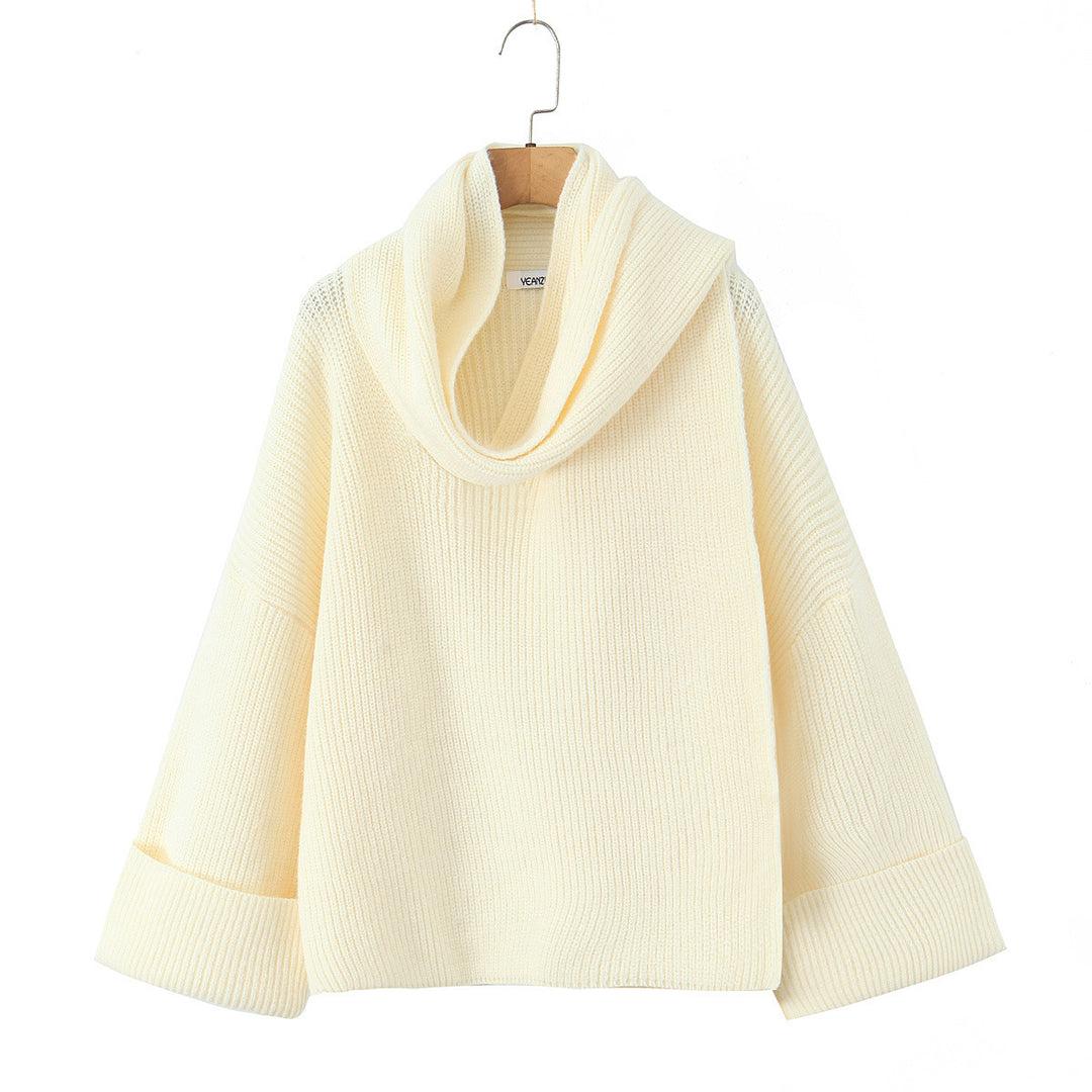 Damen Boxy-Cropped Grobstrick-Pullover mit voluminösem Schalkragen Echo Archiv