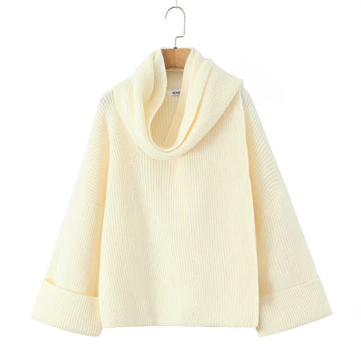 Damen Boxy-Cropped Grobstrick-Pullover mit voluminösem Schalkragen Echo Archiv