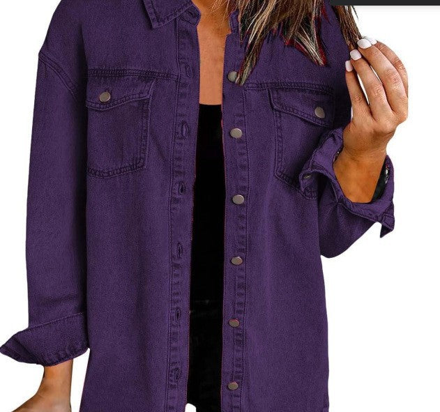Damen Denim Overshirt mit fransigem Saum und Brusttaschen Echoarchiv