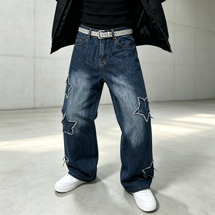Herren Modische Weit geschnittene Jeans mit Sternen-Dekor Echoarchiv
