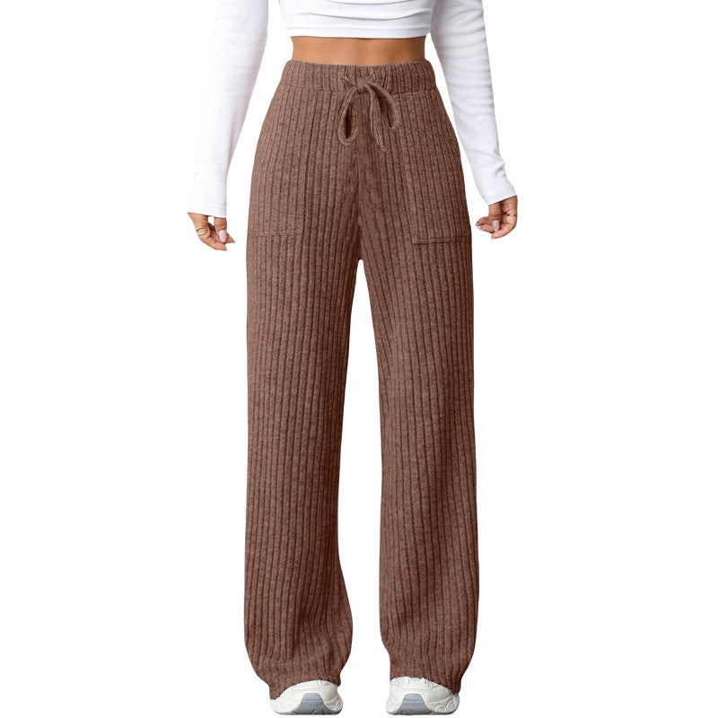 Damen Weite Rippstrick-Loungebundhose mit Tunnelzug und aufgesetzten Taschen Echo Archiv