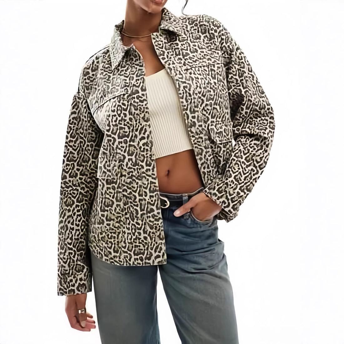 Damen Modische Jacke mit Leopardenmuster – Célinea