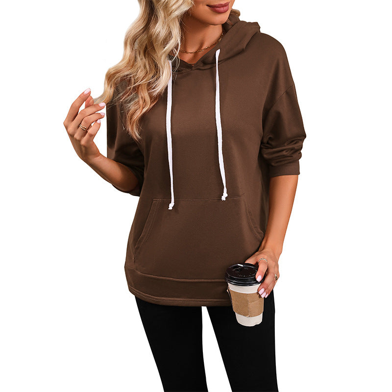 Damen Kapuzenpullover mit Kängurutasche, lockerer Silhouette und dreiviertel-Ärmeln Echoarchiv
