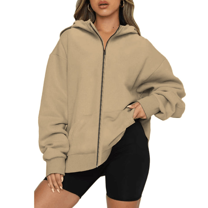 Damen nan leichte Zip-Kapuzenjacke im Relaxed-Fit mit Kängurutasche und gerippten Bündchen Echo Archiv