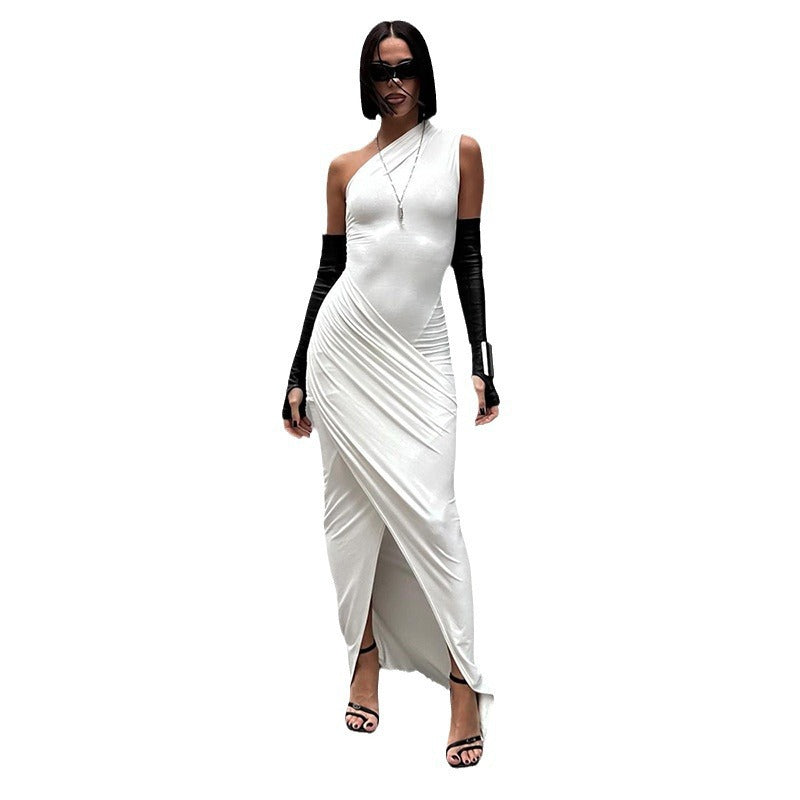 Damen elegantes Bodycon Abendkleid mit asymmetrischem Ausschnitt und Schlitz Echo Archiv