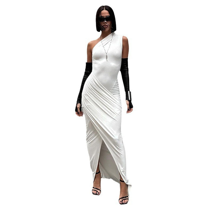 Damen elegantes Bodycon Abendkleid mit asymmetrischem Ausschnitt und Schlitz Echo Archiv