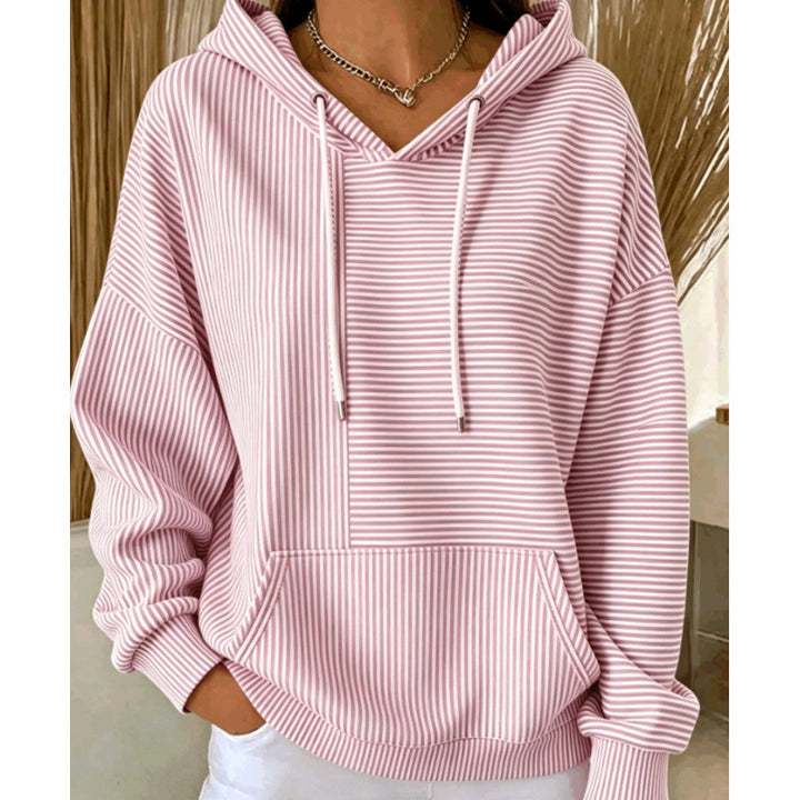 Damen Oversize Kapuzenpullover mit feinem Streifenprint, Kängurutasche und V-Ausschnitt-Kapuze – Auréline
