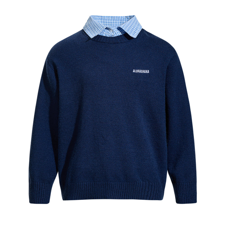 Herren Rundhalspullover mit eingesticktem Logo und Layer‑Hemdkragen Echoarchiv