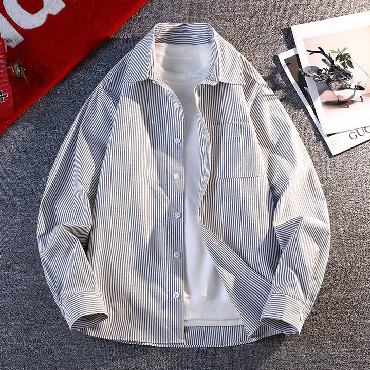 Herren nan gestreifte Overshirt Hemdjacke aus Baumwollmischung mit Brusttasche Echo Archiv