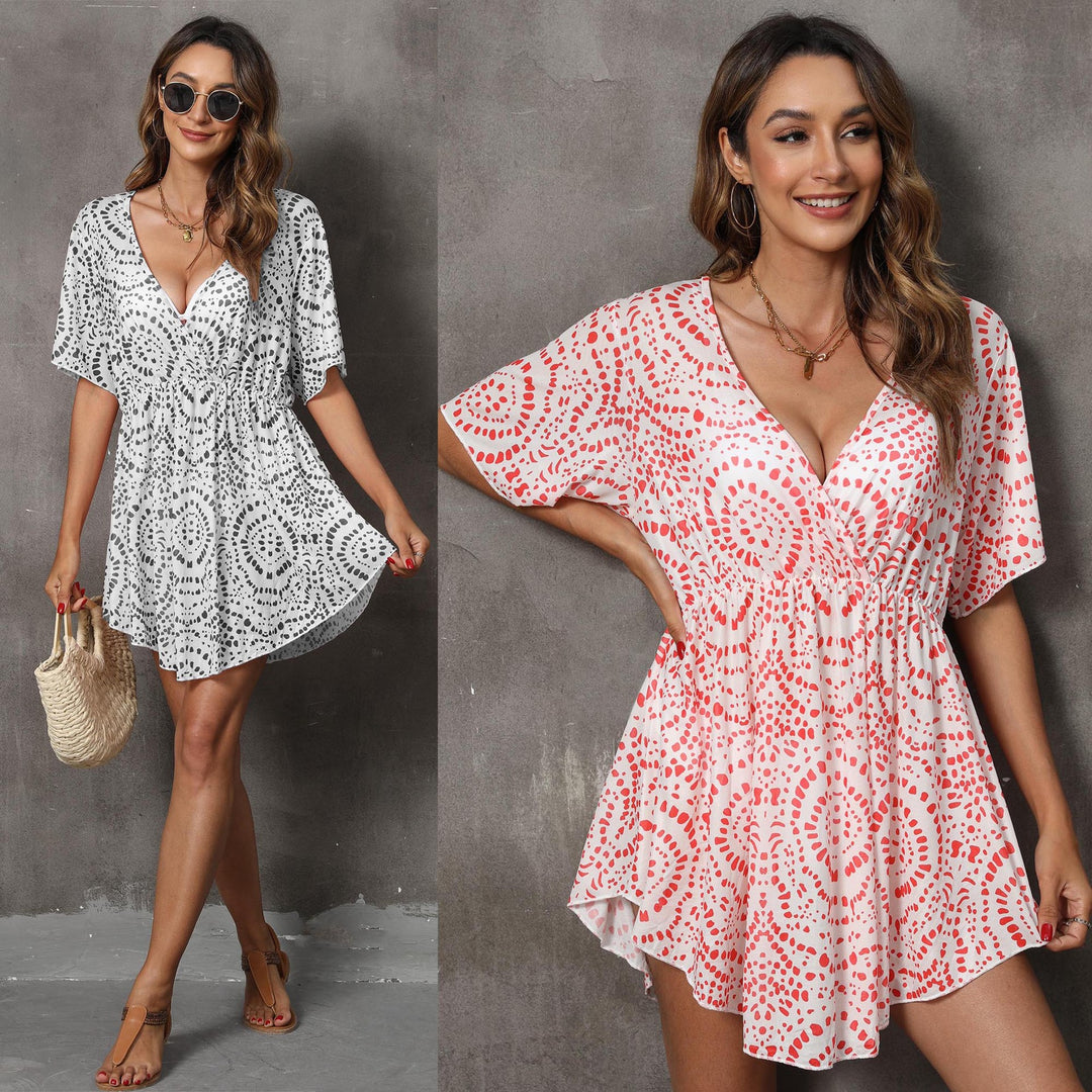 Damen luftiges Strandkleid mit V-Ausschnitt und weitem Schnitt Echo Archiv