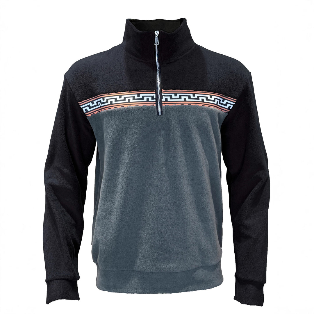 Herren Fleece-Pullover mit stylishem Stehkragen und farblich abgesetztem Muster Echoarchiv