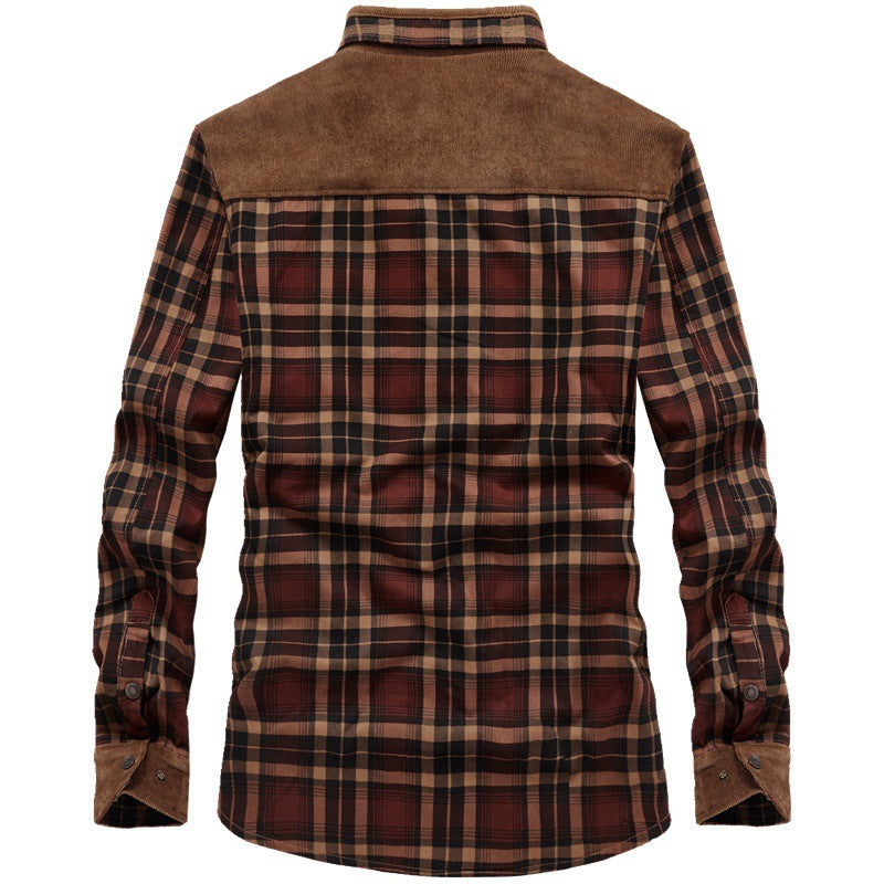 Herren Gefütterte Karo-Hemdjacke mit Teddyfleece-Innenfutter und Cordbesatz – Taviero