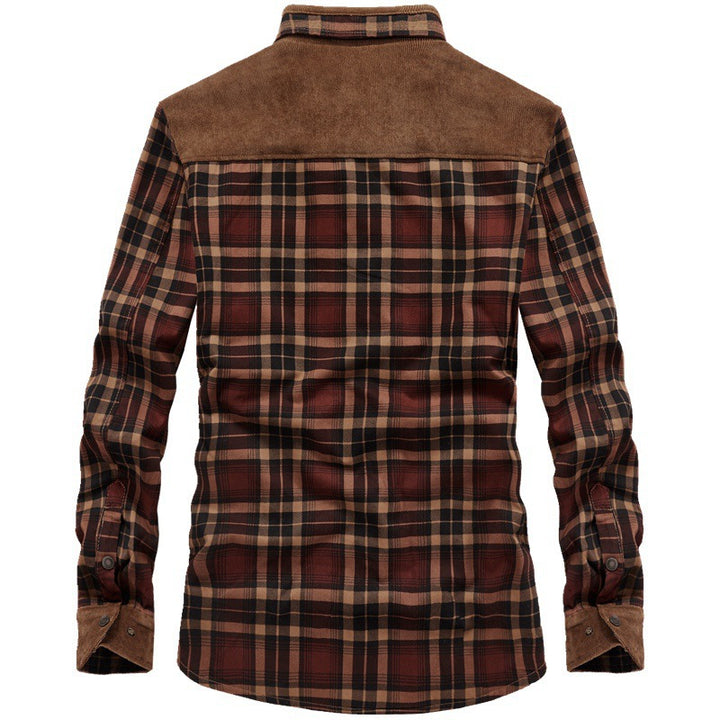 Herren Gefütterte Karo-Hemdjacke mit Teddyfleece-Innenfutter und Cordbesatz – Taviero