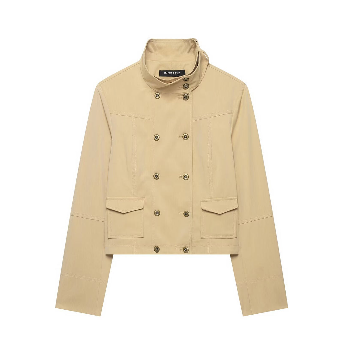 Damen Kurzer doppeltreihiger Utility-Blouson mit hohem Stehkragen und aufgesetzten Klappentaschen Echo Archiv