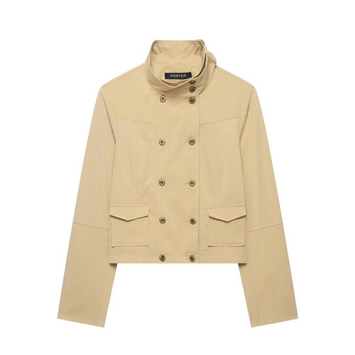 Damen Kurzer doppeltreihiger Utility-Blouson mit hohem Stehkragen und aufgesetzten Klappentaschen Echo Archiv
