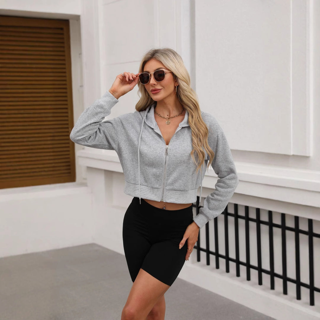 Damen Kurze Zip‑Hoodie Jacke mit Kapuze, Gummibund und Rippbündchen Echo Archiv
