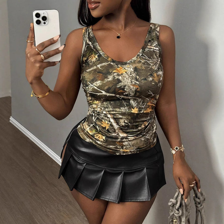 Damen Funktionales Camouflage-Top mit V-Ausschnitt Echo Archiv