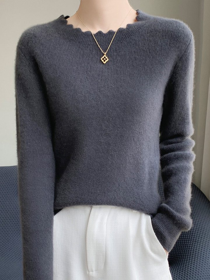 Damen Weicher Feinstrickpullover mit welligem Rundhalsausschnitt und kaschmirähnlicher Oberfläche Echoarchiv