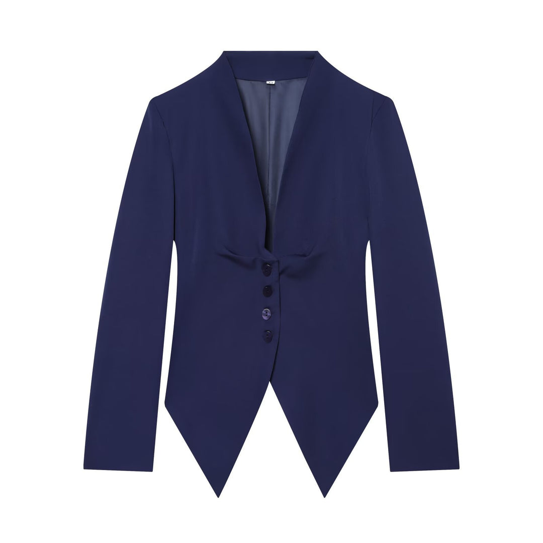 Damen Taillierter Cropped-Blazer mit spitzem Zipfelsaum und tiefem V-Ausschnitt Echo Archiv