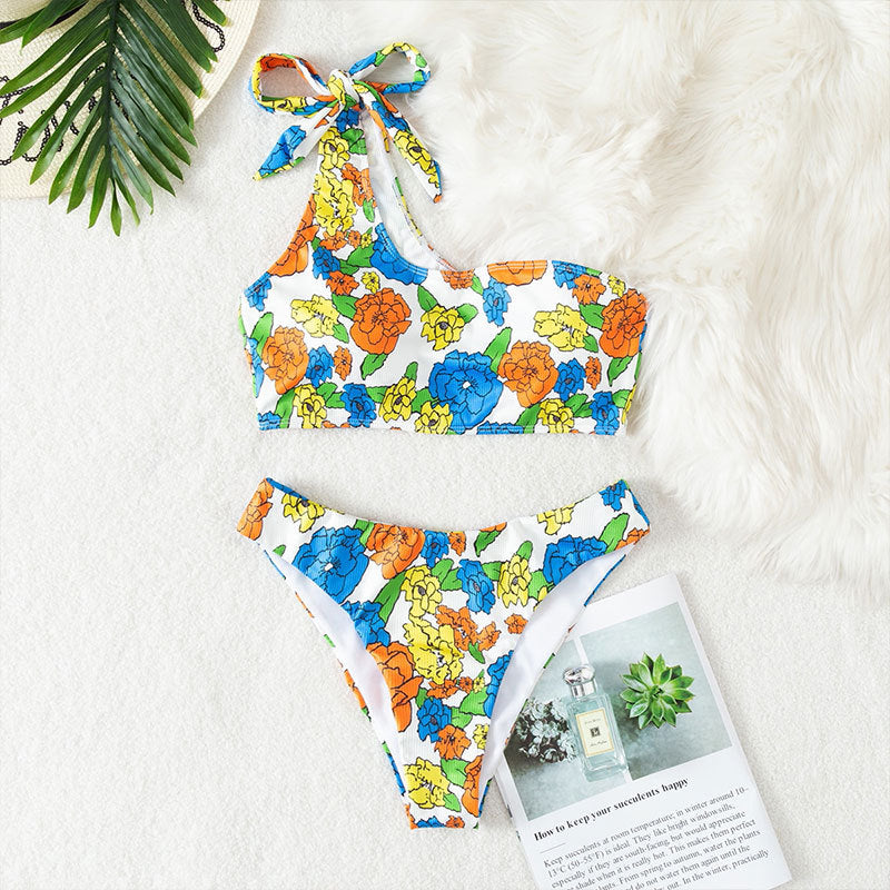 Damen Einseitiger Bikini mit floralem Design und verstellbarem Träger Echo Archiv