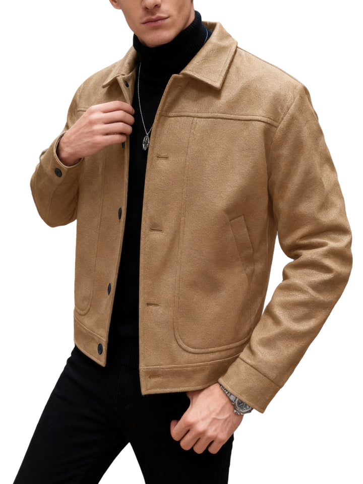 Herren nan moderner Trucker-Overshirt aus Velourslederimitat mit Ziernähten und aufgesetzten Taschen Echo Archiv