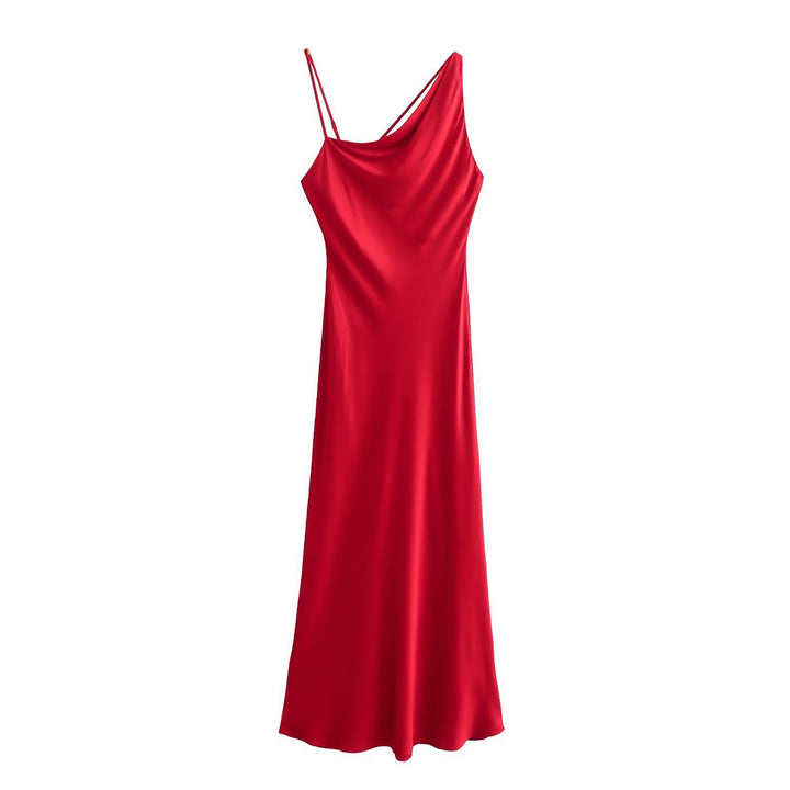 Damen elegantes Spaghetti-Trägerkleid mit fließendem Schnitt und verführerischer Drapierung Echo Archiv