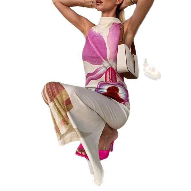 Damen Langarm Kleid mit elegantem Blumenmuster und hohem Kragen Echo Archiv