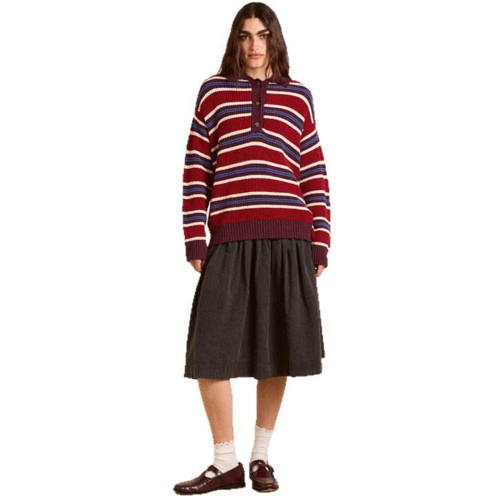 Damen Oversize Strickpullover mit Polokragen & mehrlagigem Streifenrelief Echoarchiv