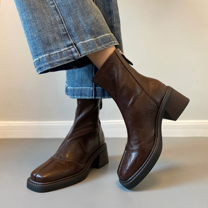 Damen Stiefeletten mit dickem Absatz und Reißverschlussverschluss – Varelle